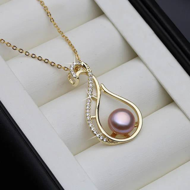 Designer Freshwater Pearl Twirl Simulated Diamond Necklace in Gold-3