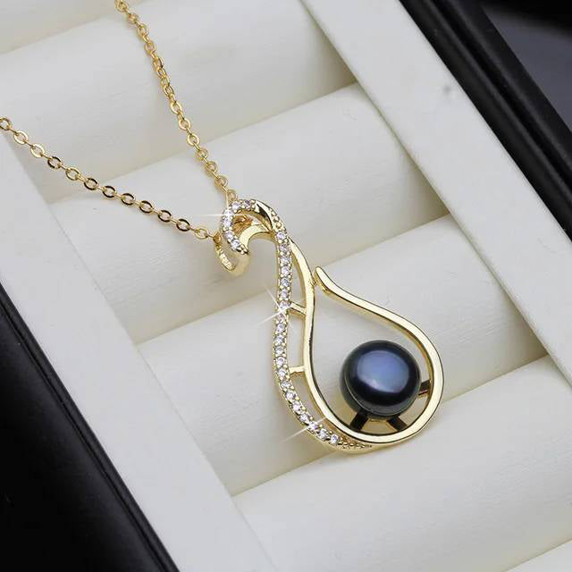Designer Freshwater Pearl Twirl Simulated Diamond Necklace in Gold-1